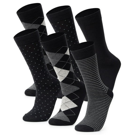 Alpine Swiss Mens Dress Socks 6 Pair Crew Sock Cotton Dress Socks for Men Solid Ribbed Argyle Pattern Multicolor Fun Designs