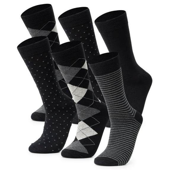 Alpine Swiss Mens Dress Socks 6 Pair Crew Sock Cotton Dress Socks for Men Solid Ribbed Argyle Pattern Multicolor Fun Designs