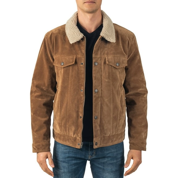 Alpine Swiss Aaron Mens Trucker Jacket Sherpa Collar Vegan Leather Warm Casual Coat