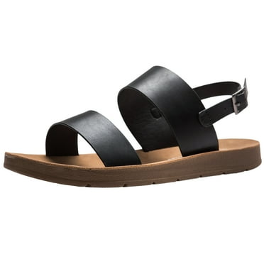 Alpine Swiss Beth Womens Flat Sandals Two Strap Buckle Slides Comfortable Summer Shoes Casual Slip On Footbed Sandals for Everyday Wear