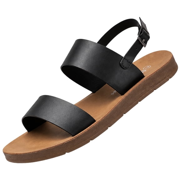 Alpine Swiss Beth Womens Flat Sandals Two Strap Buckle Slides Comfortable Summer Shoes Casual Slip On Footbed Sandals for Everyday Wear