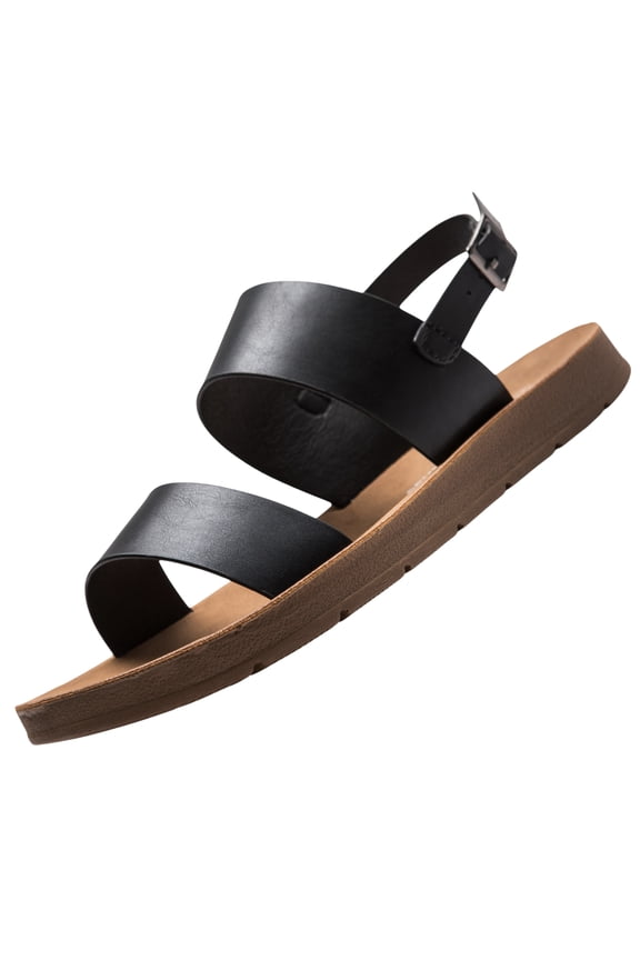 Beth Womens Flat Sandals Two Strap Buckle Slides Comfortable Summer Shoes Casual Slip On Footbed Sandals for Everyday Wear