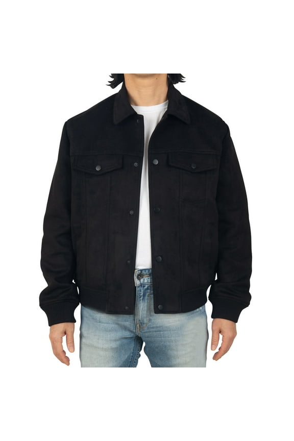 Blake Mens Vegan Suede Bomber Jacket Lightweight Slim Fit Casual Softshell Coat Black Small
