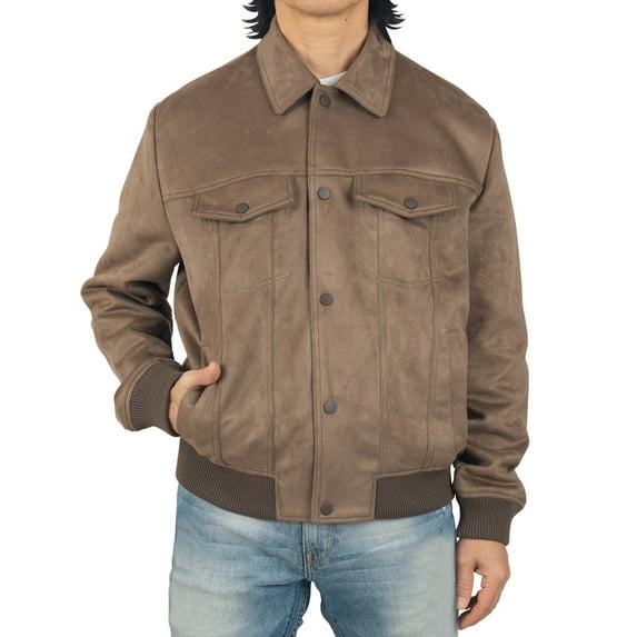 Alpine Swiss Blake Mens Vegan Suede Bomber Jacket Lightweight Slim Fit Casual Softshell Coat Earthstone Medium