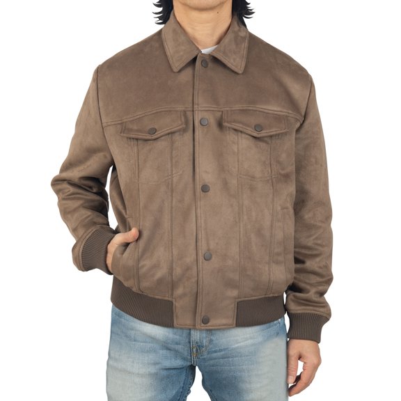 Alpine Swiss Blake Mens Vegan Suede Bomber Jacket Lightweight Slim Fit Casual Softshell Coat Earthstone XL