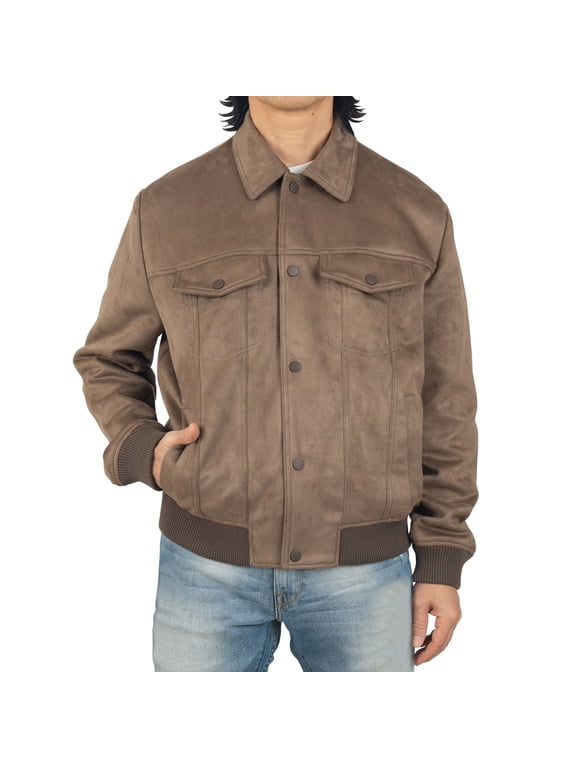 Blake Mens Vegan Suede Bomber Jacket Lightweight Slim Fit Casual Softshell Coat Earthstone XL