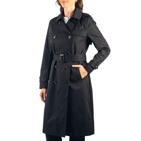 Alpine Swiss Carla Womens Waterproof Rain Trench Coat Long Rain Jacket Lightweight Raincoat Double Breasted Overcoat BLK S