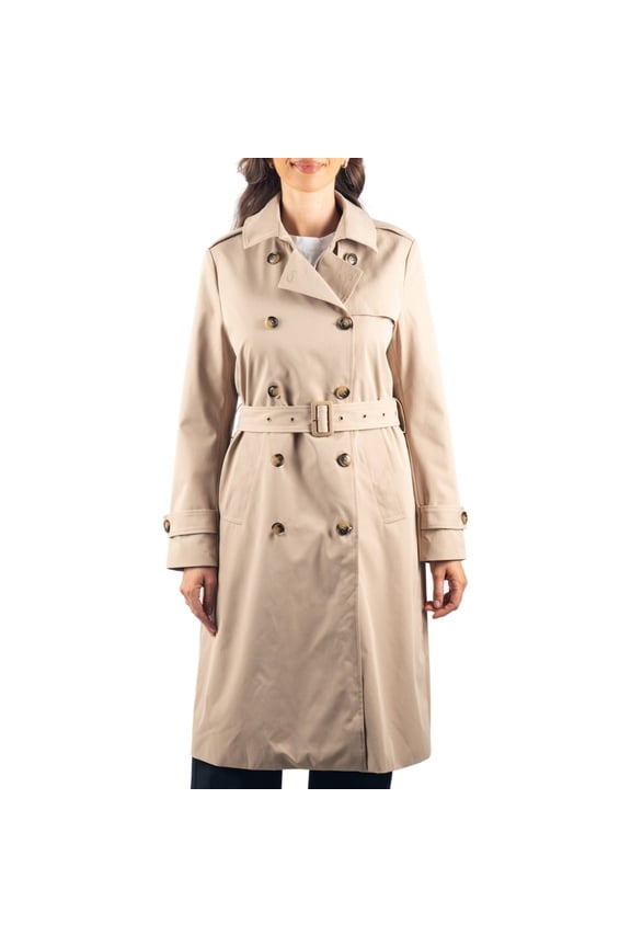 Carla Womens Waterproof Rain Trench Coat Long Rain Jacket Lightweight Raincoat Double Breasted Overcoat KHK XL