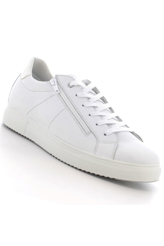 Dante Mens Leather Sneakers Made in Italy Modern Minimalist Shoes Side Zipper Lace-up Low-Top Fashion Sneaker