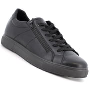 Dante Mens Leather Sneakers Made in Italy Modern Minimalist Shoes Side Zipper Lace-up Low-Top Fashion Sneaker