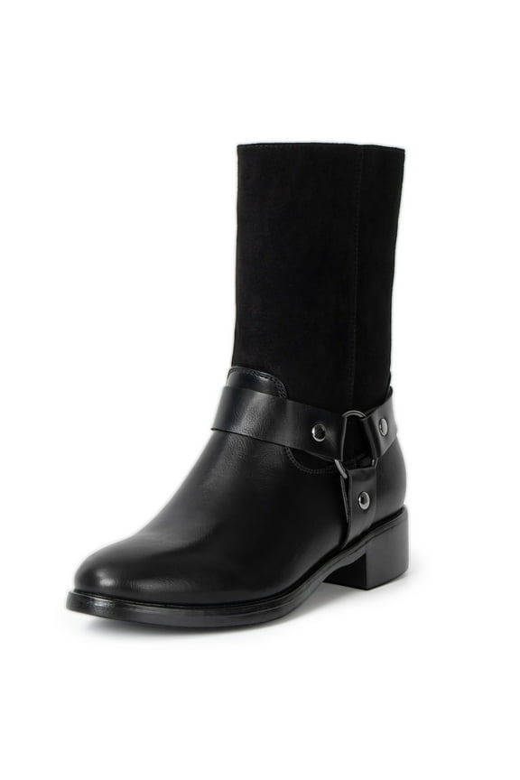 Daria Womens Moto Biker Boots Vegan Leather Motorcycle Mid Calf Booties