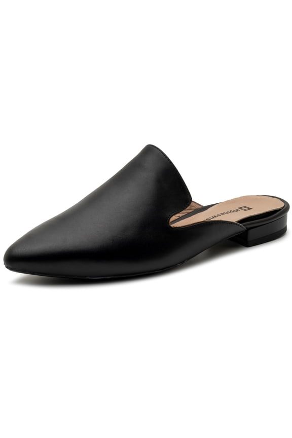 Diane Womens Leather Mules Pointed Toe Slip On Flats Backless Loafers Comfort Dressy Work Shoes Black Leather 8