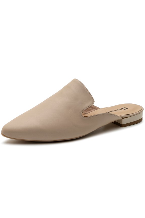 Diane Womens Leather Mules Pointed Toe Slip On Flats Backless Loafers Comfort Dressy Work Shoes Cream Leather 6