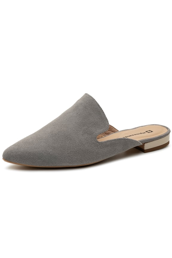Diane Womens Leather Mules Pointed Toe Slip On Flats Backless Loafers Comfort Dressy Work Shoes Gray Suede 9