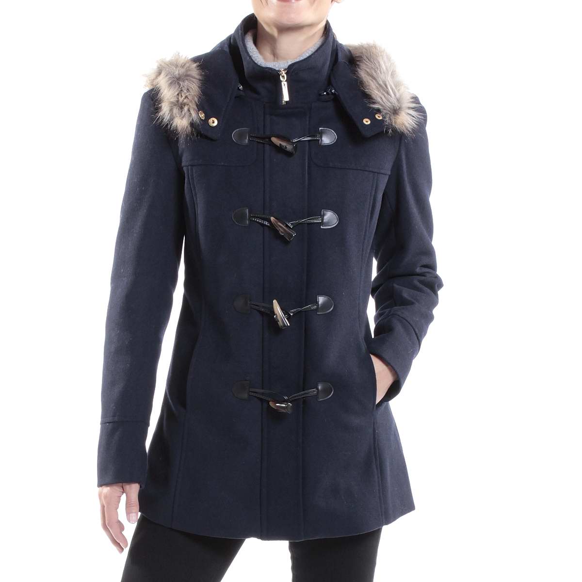 Alpine Swiss Duffy Womens Wool Coat Faux Fur Trim Hooded Parka Jacket - image 1 of 8