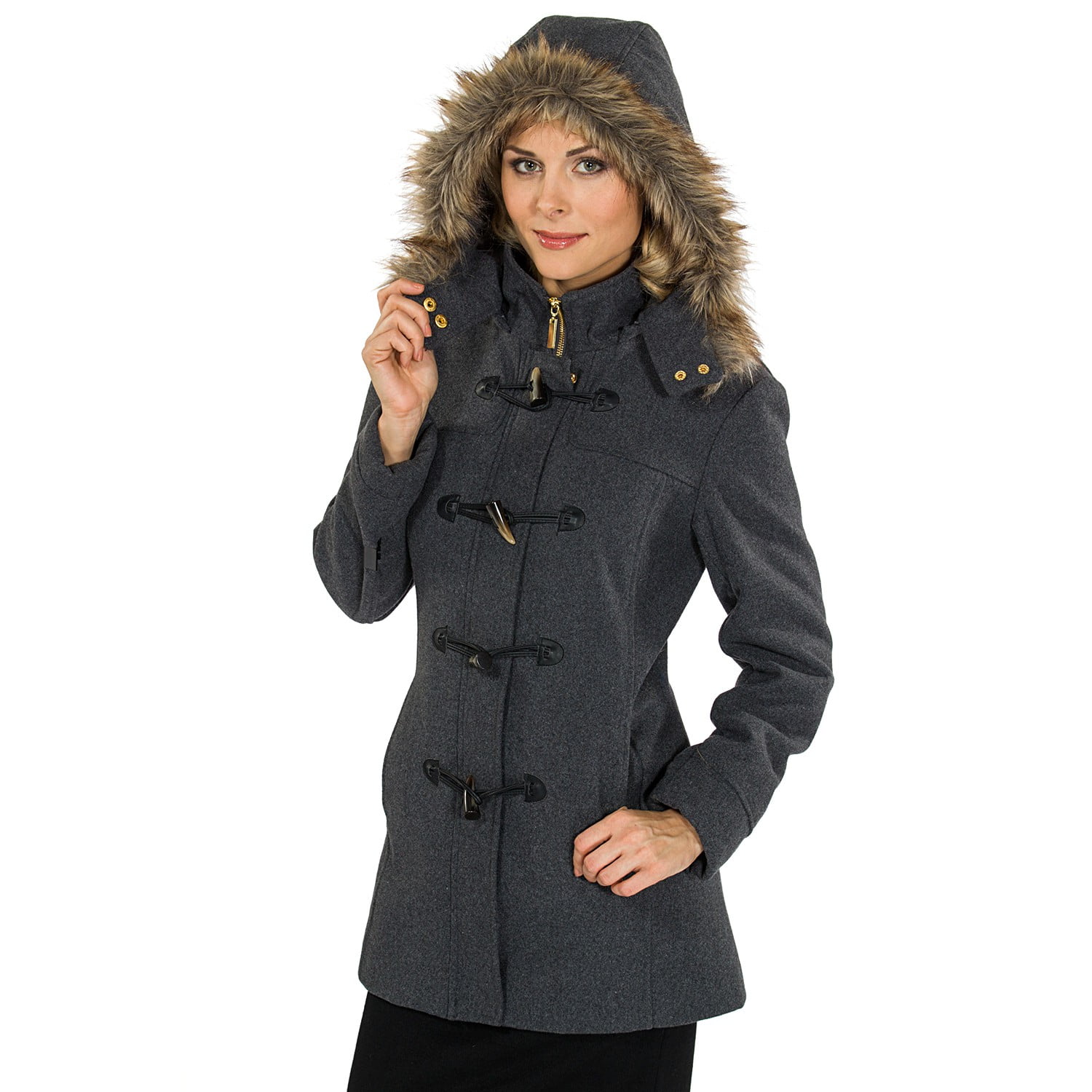 Alpine Swiss Duffy Womens Wool Coat Faux Fur Trim Hooded Parka Jacket -  Walmart.com