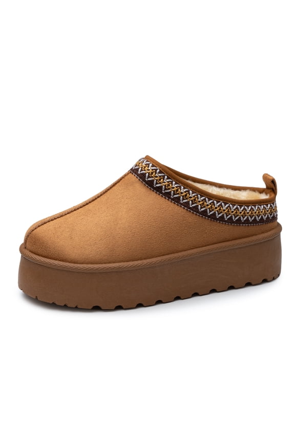 Emily Womens Platform Slippers Fluffy Warm Slip On Short Ankle Boot
