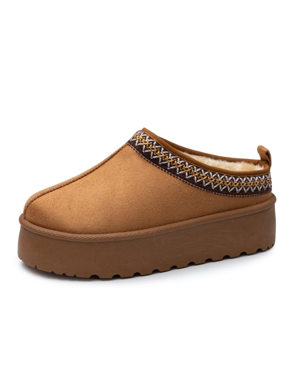 Emily Womens Platform Slippers Fluffy Warm Slip On Short Ankle Boot
