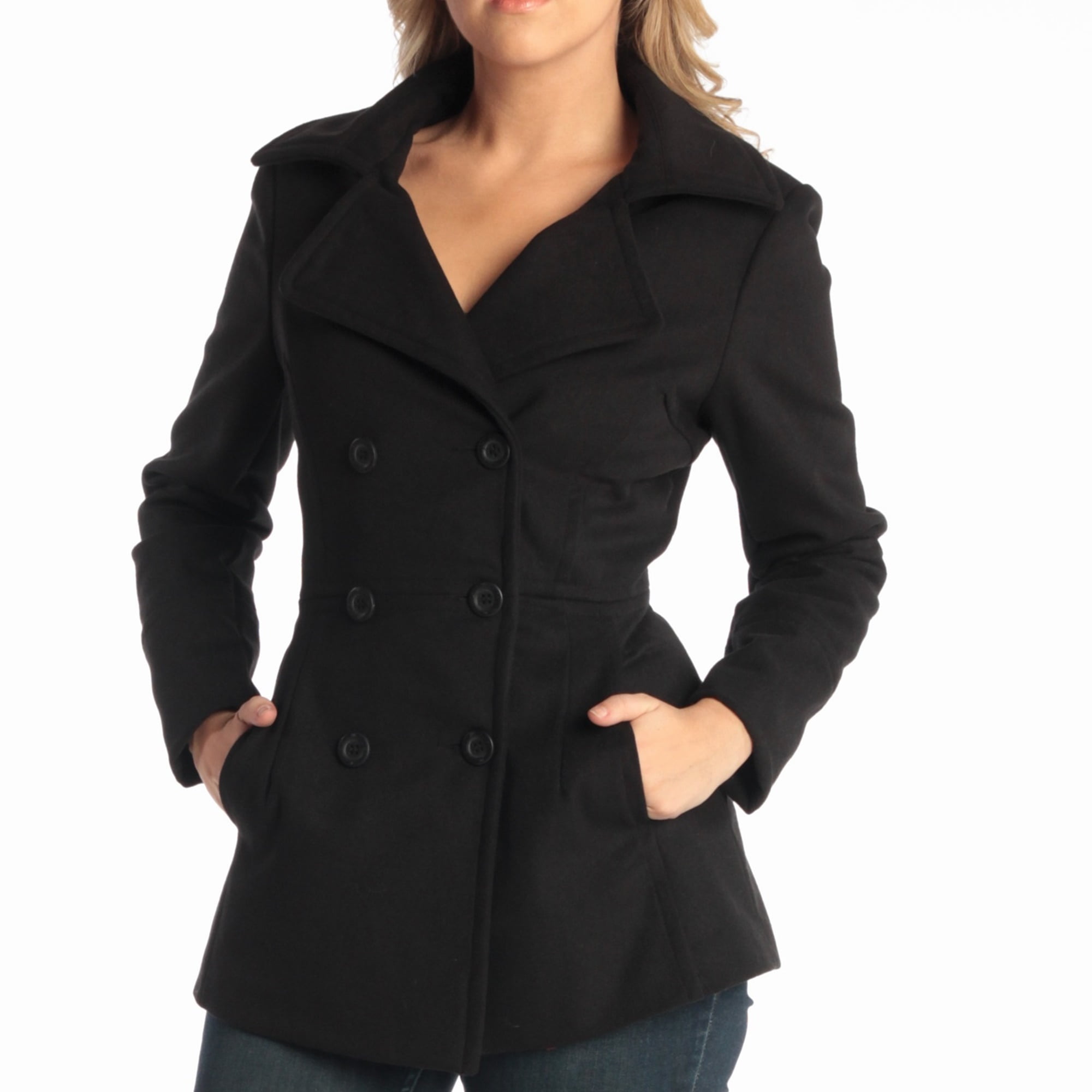 Short black peacoat womens hotsell