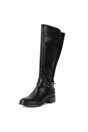 Erica Womens Knee High Riding Boots Stretch Calf Low Block Heel Boots