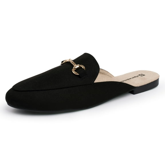 Alpine Swiss Erin Womens Flat Mules Loafers Round Toe Blackless Slide on Shoes