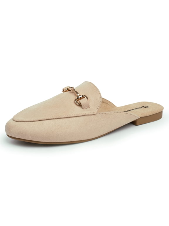 Erin Womens Flat Mules Loafers Round Toe Blackless Slide on Shoes