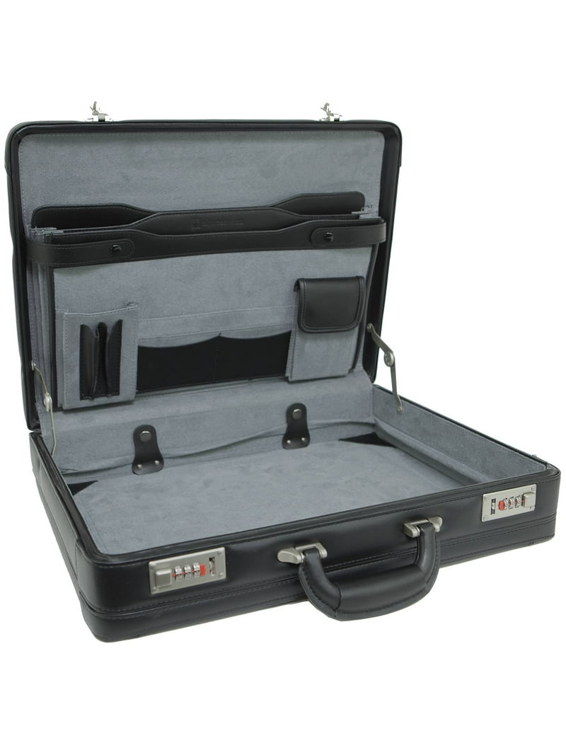 Alpine Swiss Leather Attache Briefcase, Expandable, Lockable