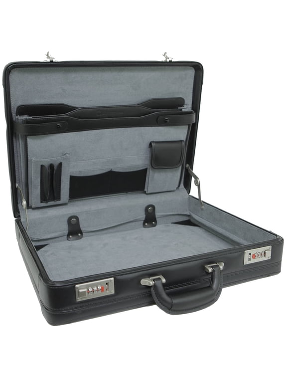 Mens Briefcase Expandable Genuine Leather Attache Briefcase For Men Dual Combination Lock Business Case