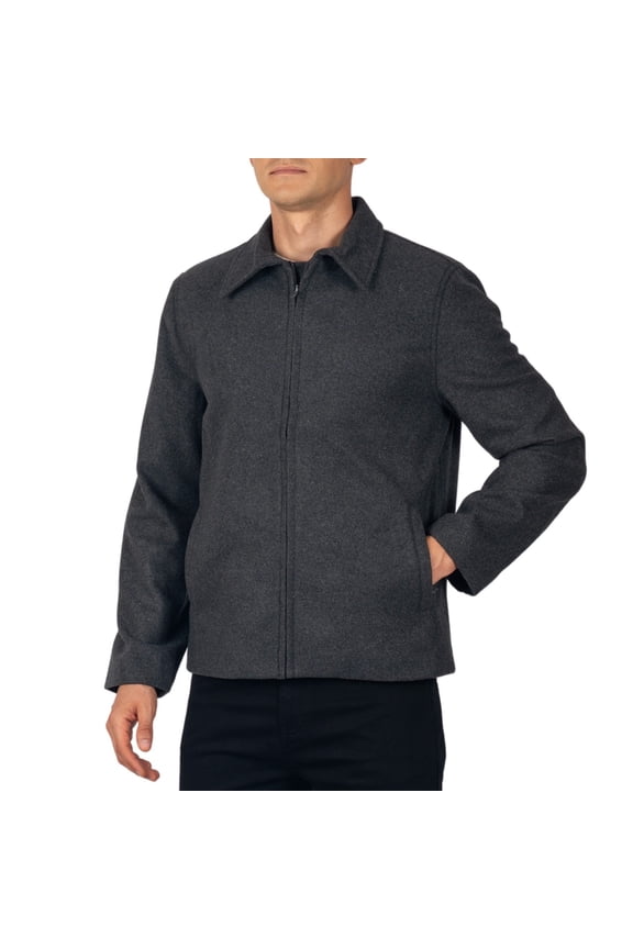 Grant Mens Wool Blend Jacket Classic Zip Up Coat Business Casual Hip Length Classic Collar Jacket GRY 2XL