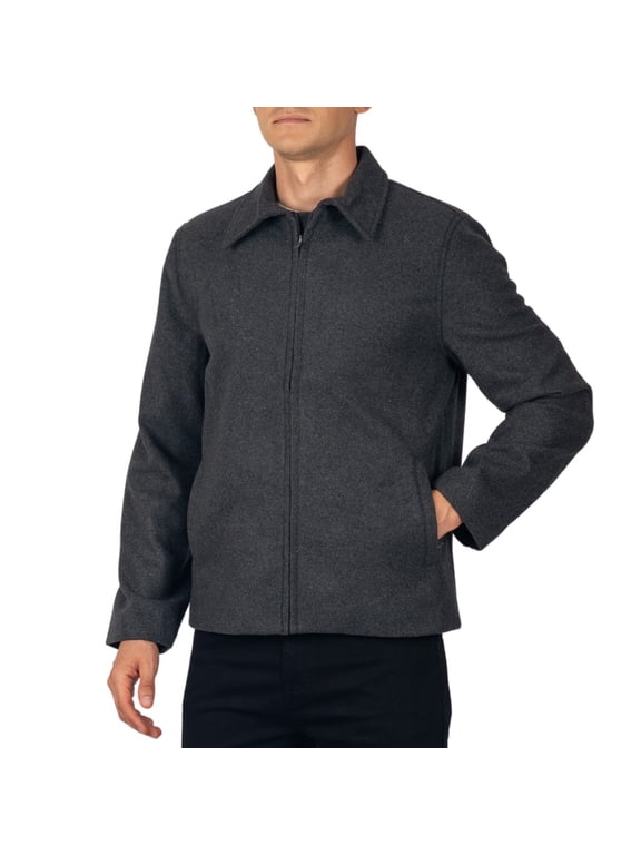Grant Mens Wool Blend Jacket Classic Zip Up Coat Business Casual Hip Length Classic Collar Jacket GRY LRG