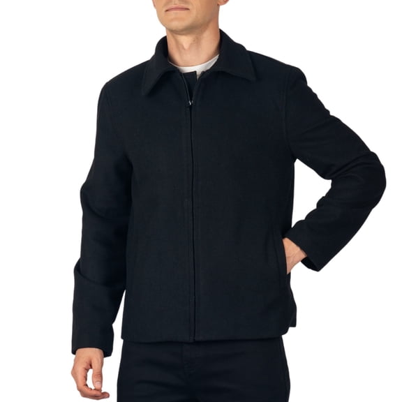 Alpine Swiss Grant Mens Wool Blend Jacket Classic Zip Up Coat Business Casual Hip Length Classic Collar Jacket BLK MED