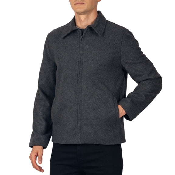 Alpine Swiss Grant Mens Wool Blend Jacket Classic Zip Up Coat Business Casual Hip Length Classic Collar Jacket GRY LRG