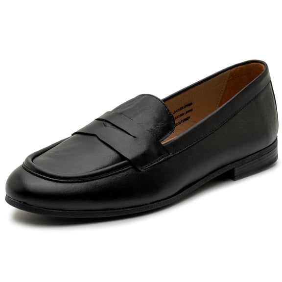 Alpine Swiss Helen Womens Leather Penny Loafers Comfortable Slip On Flat Shoes Dressy Professional Work Flats Black 9
