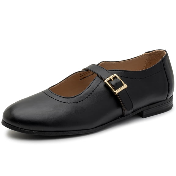 Alpine Swiss Irene Womens Leather Mary Jane Ballet Flats Round Toe Slip On Shoes Ankle Strap Dressy Comfort Flats Black 6