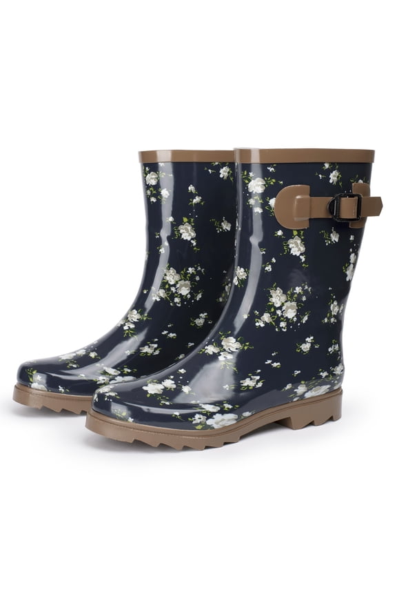 Izzy Womens Waterproof Tall Rain Boots Non-Slip Rubber Mid Calf Garden Shoes