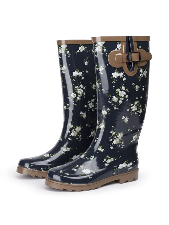Izzy Womens Waterproof Tall Rain Boots Non-Slip Rubber Mid Calf Garden Shoes