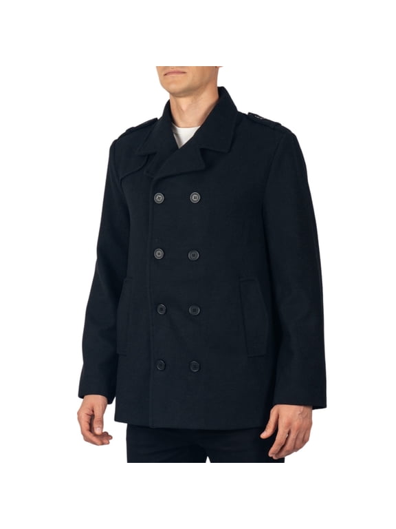 Jake Mens Pea Coat Wool Blend Double Breasted Dress Jacket Peacoat