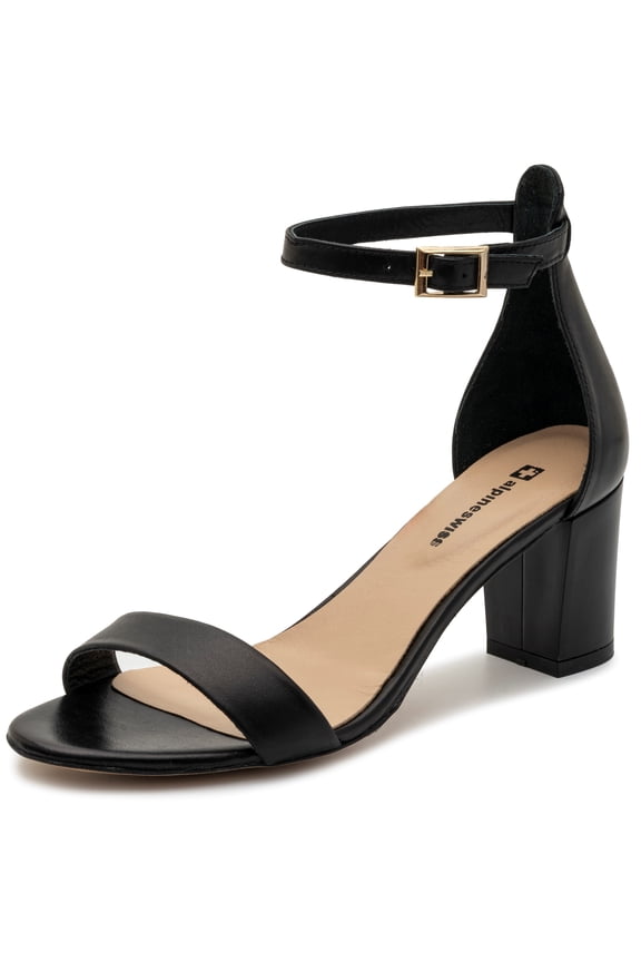 Janet Womens Leather Ankle Strap Low Heel Sandals Open Toe Strappy Heels Comfort Dressy Party Shoes BLK LTHR 9