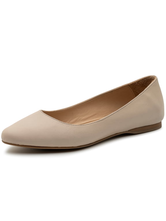 Julia Womens Leather Pointed Toe Ballet Flats Comfortable Slip On Shoes Professional Dressy Flats Cream Lthr 6