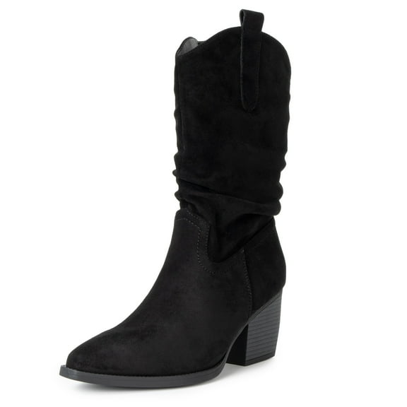 Alpine Swiss Kayla Womens Western Slouch Boots Mid Calf Block Heel Cowboy Boots