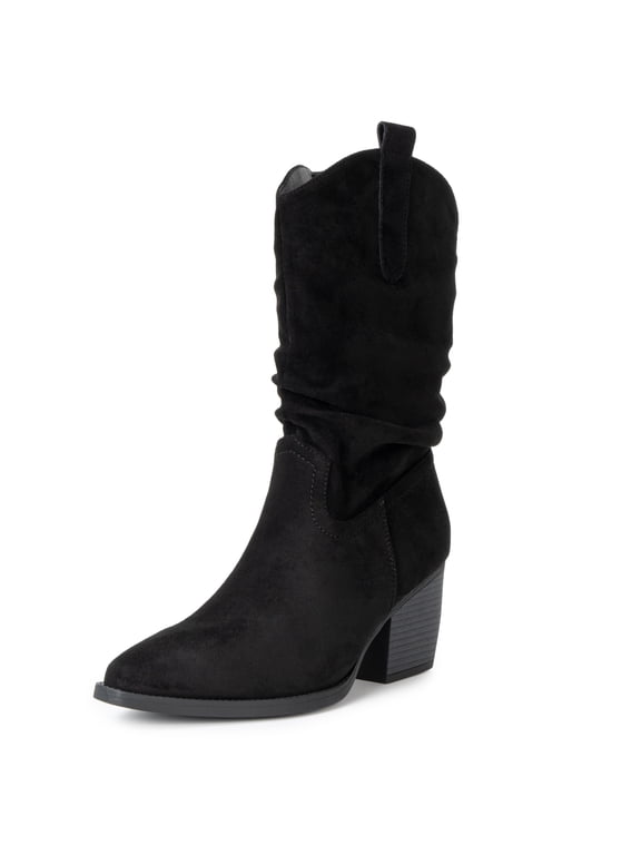 Kayla Womens Western Slouch Boots Mid Calf Block Heel Cowboy Boots