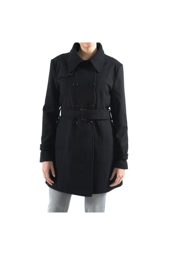 Keira Womens Trench Coat Double Breasted Wool Jacket Belted Blazer