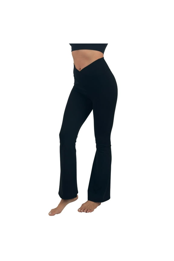 Leila Womens Flare Leggings High Waisted Crossover V Waist Buttery Soft Tummy Control Yoga Pants Not See Through Workout Bootcut Tights