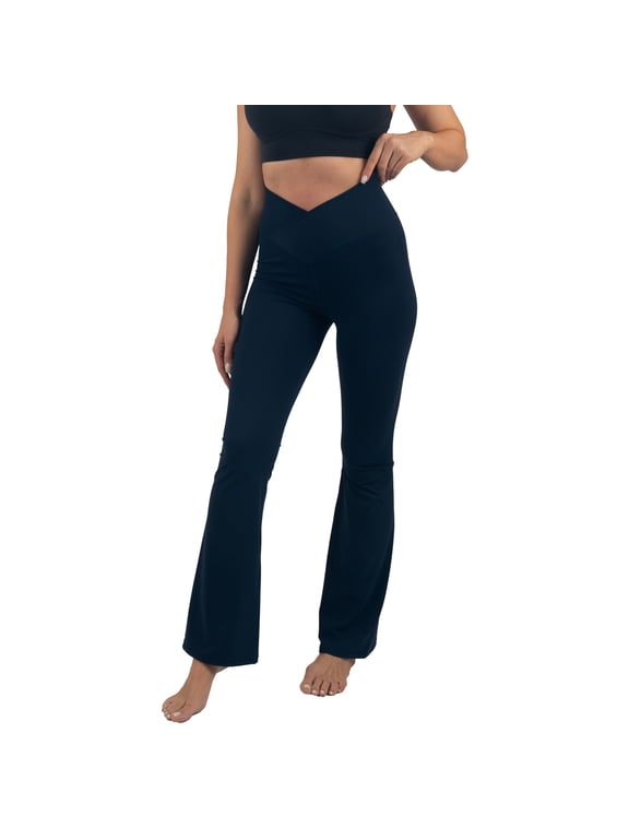 Leila Womens Flare Leggings High Waisted Crossover V Waist Buttery Soft Tummy Control Yoga Pants Not See Through Workout Bootcut Tights