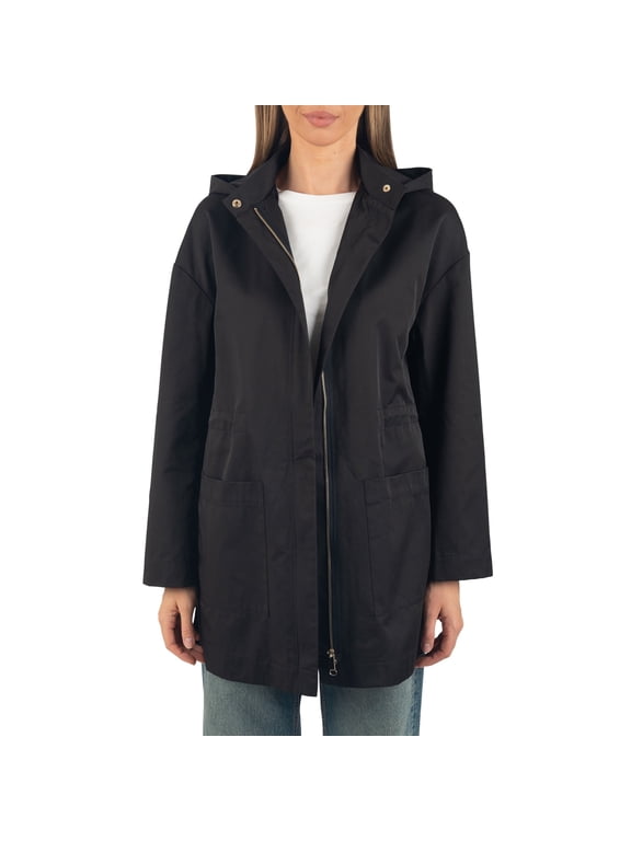 Lorie Womens Rain Jacket Removable Hood Long Rain Coat Trench Coat