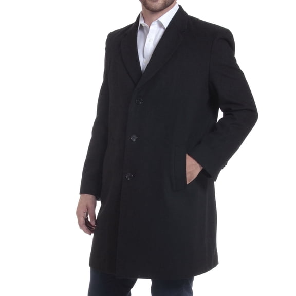Alpine Swiss Luke Mens Wool Blend Overcoat Single Breasted Topcoat Tailored Notch Lapel Coat Business Professional BLK LRG