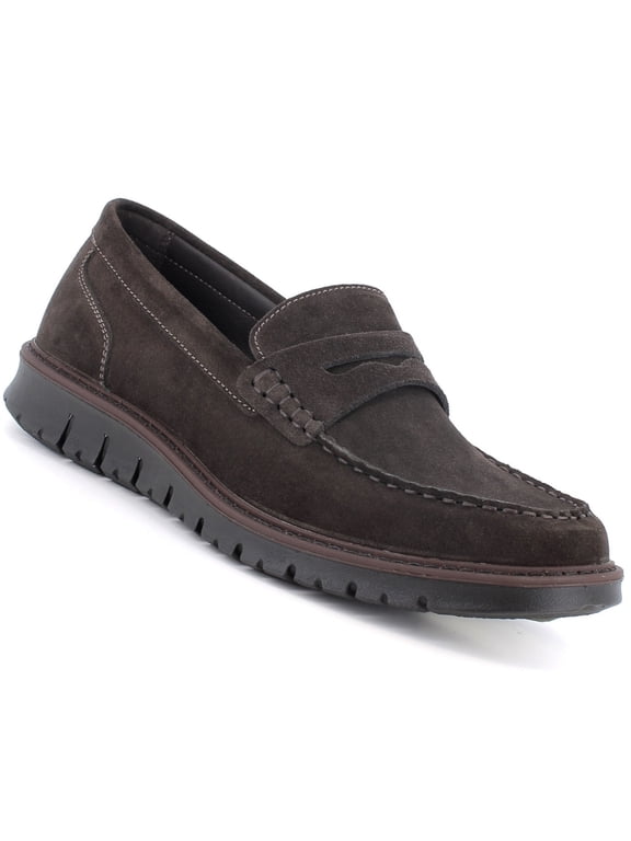 Mateo Mens Suede Penny Loafers Made in Italy Shock Absorbing Outsoles Dress Casual Slip On Shoes