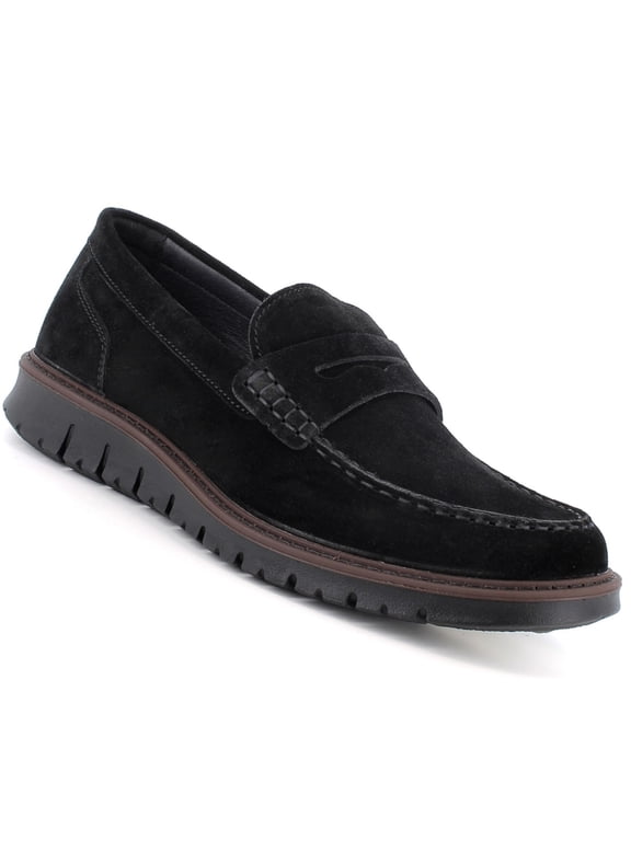 Mateo Mens Suede Penny Loafers Made in Italy Shock Absorbing Outsoles Dress Casual Slip On Shoes