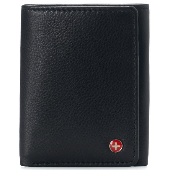Alpine Swiss Men's Leon RFID Trifold Pocket Wallet – Genuine Leather Wallet for Men, Slim Design with ID Window & Multiple Card Slots, Classic RFID Safe Pocket Wallet in gift box