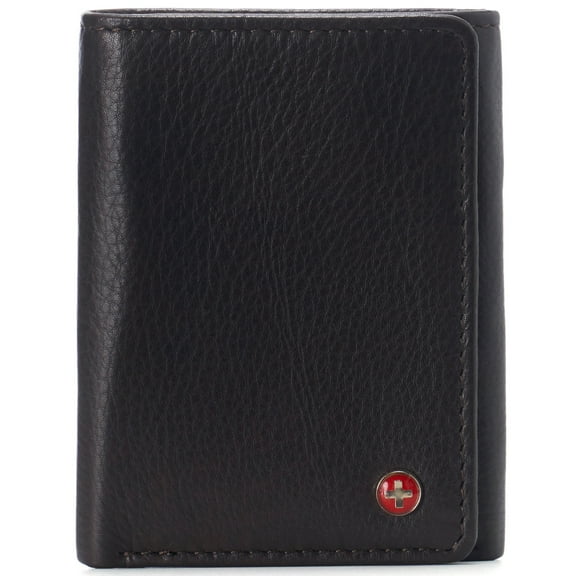 Alpine Swiss Men's Leon RFID Trifold Pocket Wallet – Genuine Leather Wallet for Men, Slim Design with ID Window & Multiple Card Slots, Classic RFID Safe Pocket Wallet in gift box